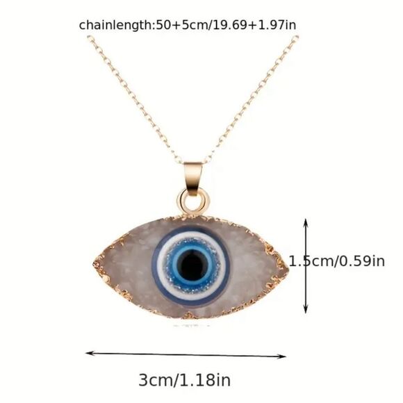 Evil Eye Bohemian Turkish Pendant Necklace w/ Gold Clavicle Chain *New* - Picture 5 of 11